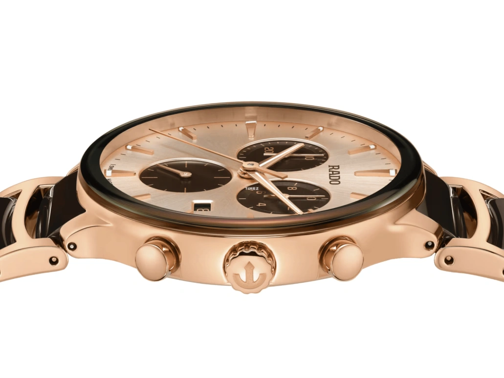 Rado,Centrix 41mm,41mm,Stainless Steel,Ceramic,Champagne,Brown,Quartz,Chronograph,Day,Anti-magnetic,R30212402