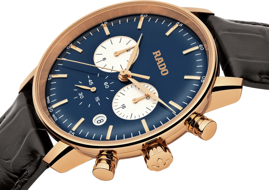 Rado,Coupole 42mm,42mm,Stainless Steel,Blue,Quartz,Chronograph,Day,R22911205
