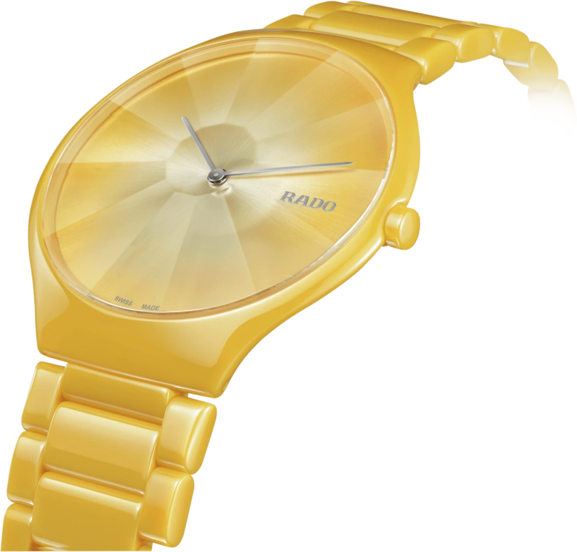 Rado,True Thinline 39mm,39mm,Ceramic,Gradient,Yellow,Quartz,In-house Caliber,Sapphire,Crystal Glass,R27122252