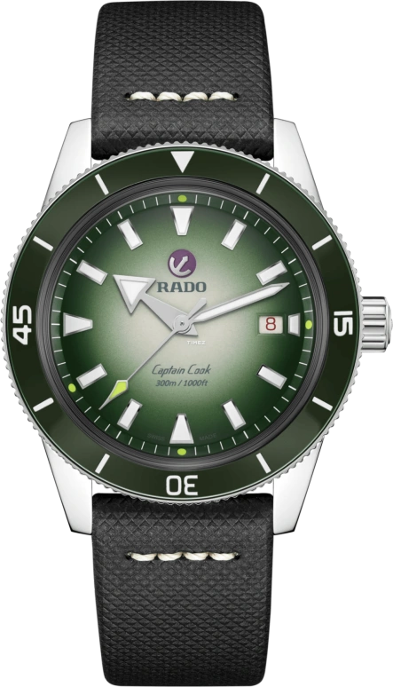 Rado,Captain Cook 42mm,42mm,Stainless Steel,Green,White,Automatic,Day,80hours,R32149318