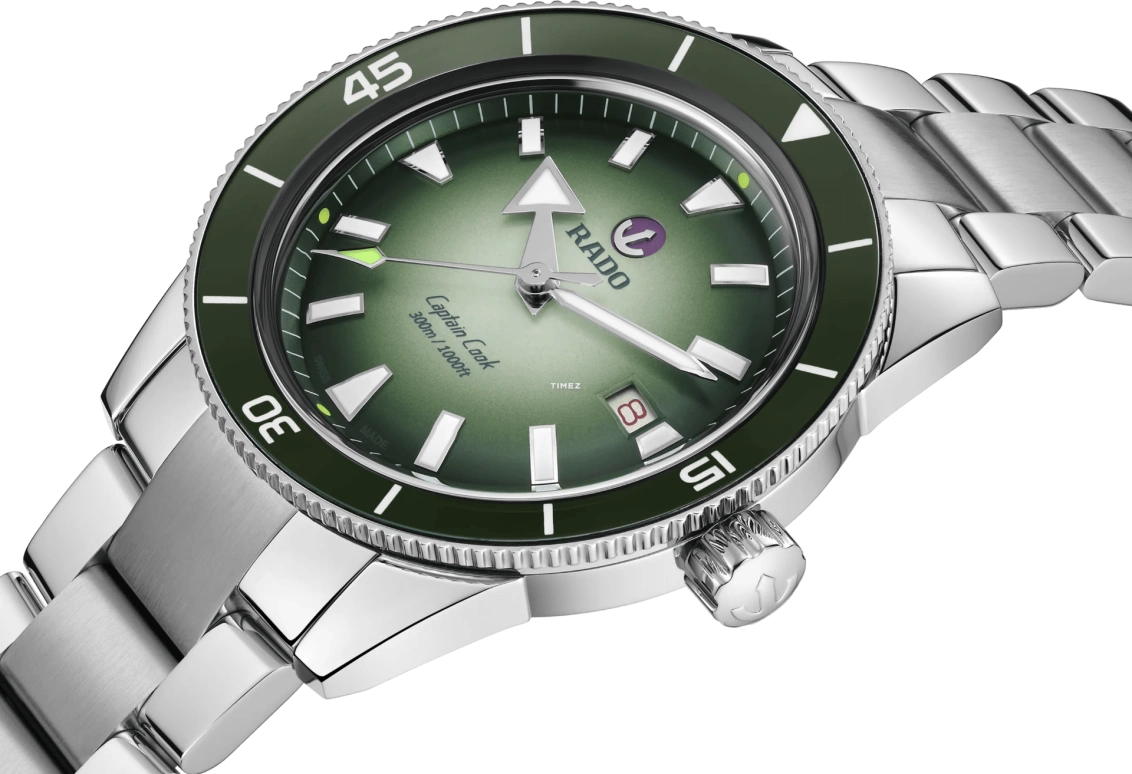 Rado,Captain Cook 42mm,42mm,Stainless Steel,Green,White,Automatic,Day,80hours,R32149318
