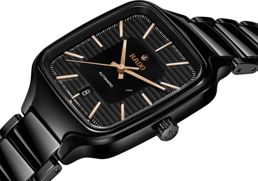 Rado,True Square 38mm,38mm,Cermet,Black,Automatic,Day,Sapphire,Crystal Glass,R27078172