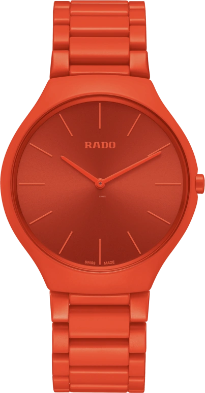 Rado,True Thinline 39mm,39mm,Ceramic,Orange Red,Quartz,In-house Caliber,Sapphire,Crystal Glass,R27095652