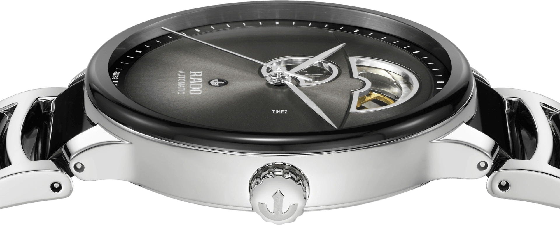 Rado,Centrix 39.50mm,39.50mm,Stainless Steel,Grey,Black,Automatic,In-house Caliber,Sapphire,Crystal Glass,R30012152