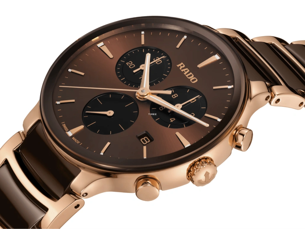 Rado,Centrix 41mm,41mm,Stainless Steel,Brown,Quartz,Chronograph,Day,Anti-magnetic,R30212302