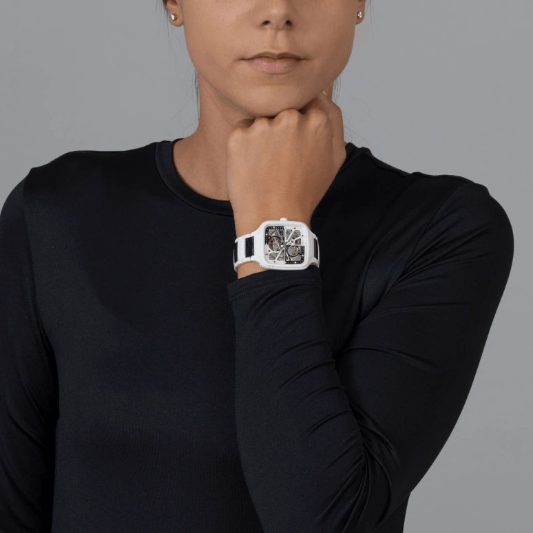 Rado,True Square 38mm,38mm,Ceramic,Skeleton,Black,White,Automatic,In-house Caliber,Sapphire,Crystal Glass,R27073752