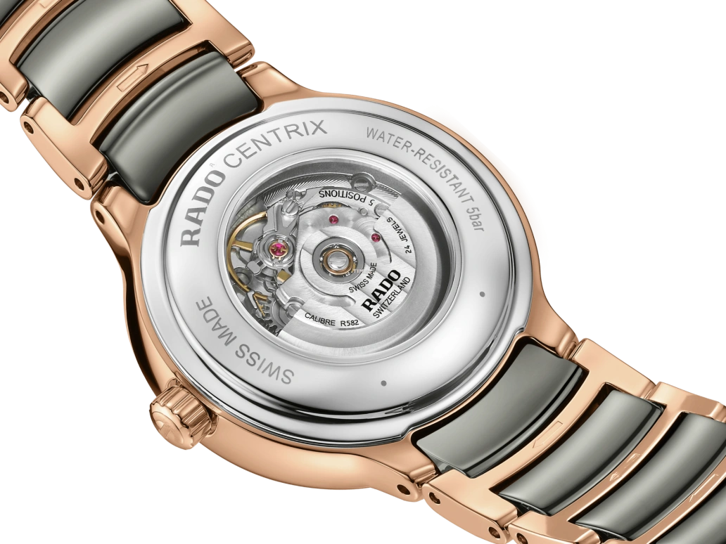Rado,Centrix 30.50mm,30.50mm,Stainless Steel,White,Silver,Automatic,Day,Sapphire,Crystal Glass,R30019722