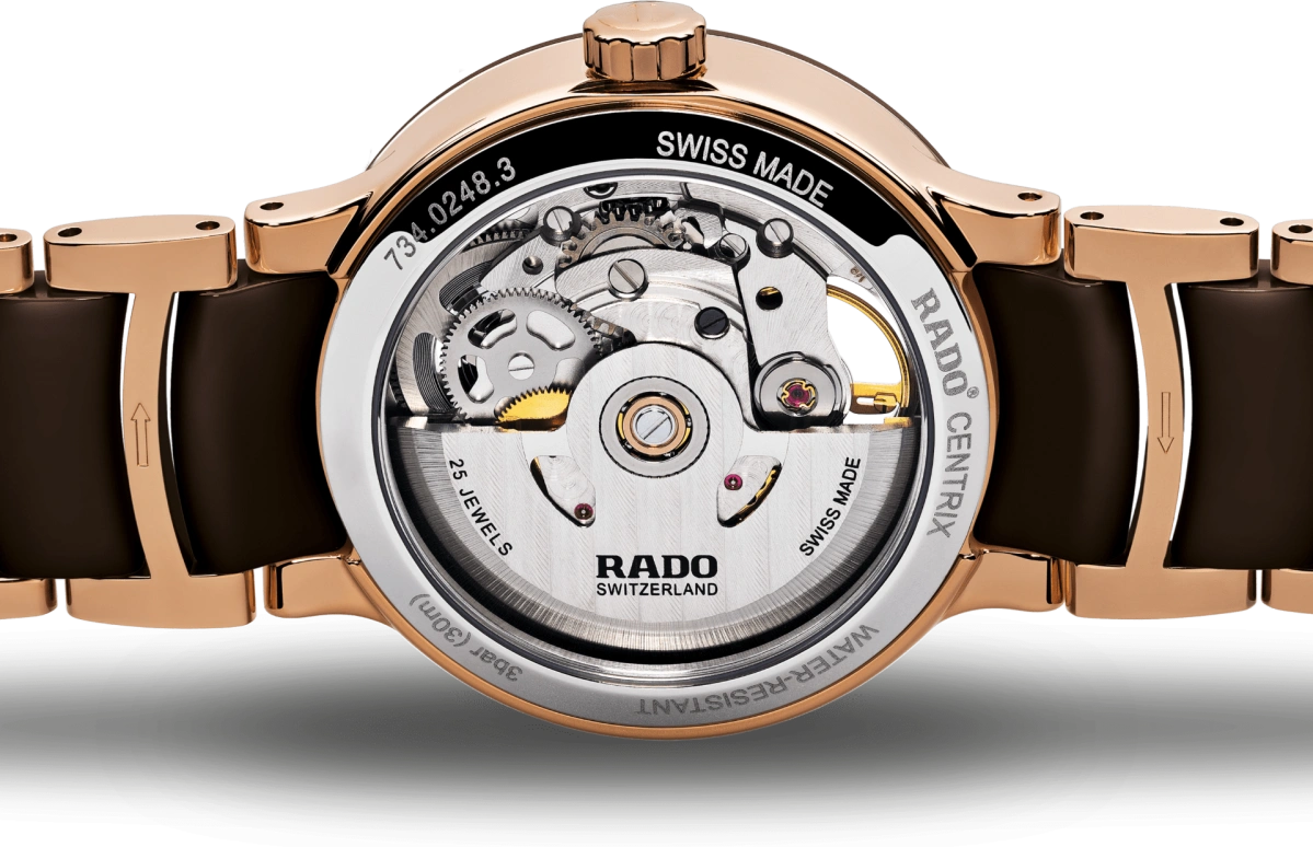 Rado,Centrix 33mm,33mm,Stainless Steel,Coffee,Brown,Automatic,80hours,Sapphire,Crystal Glass,R30248712