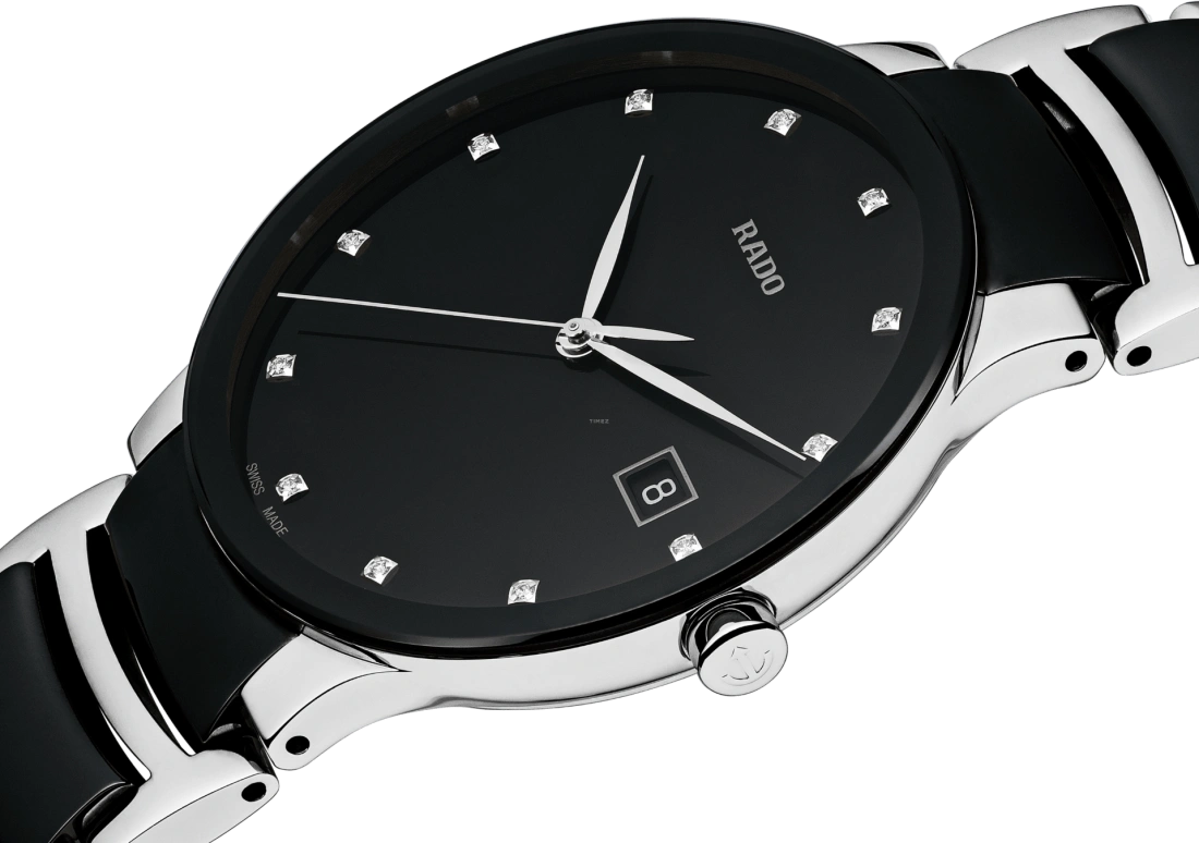 Rado,Centrix 38mm,38mm,Stainless Steel,Ceramic,Black,Quartz,Day,In-house Caliber,R30934752