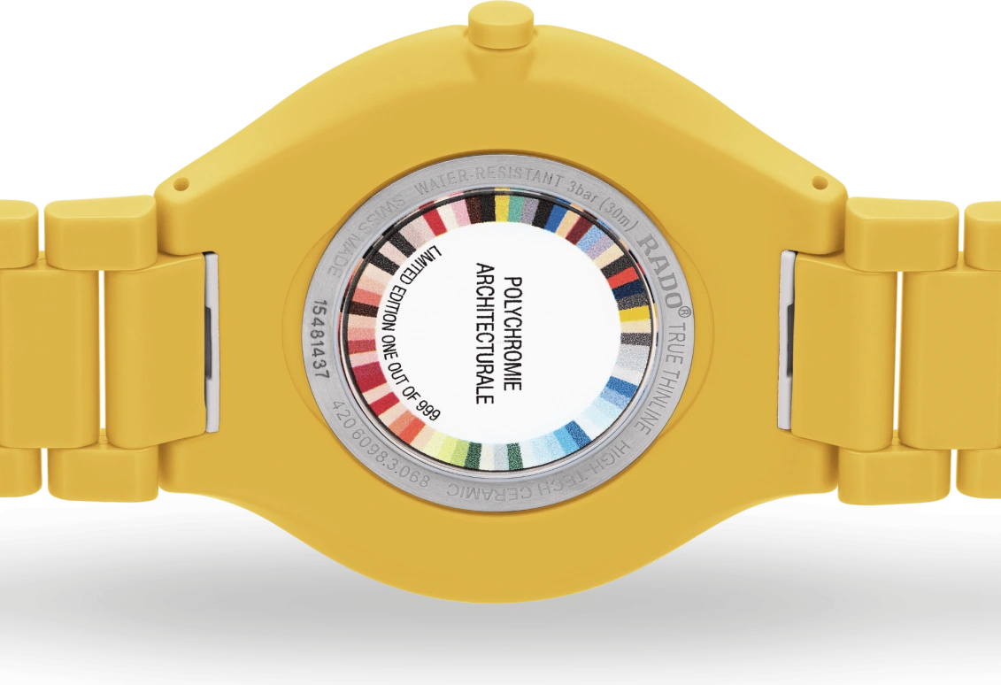 Rado,True Thinline 39mm,39mm,Ceramic,Yellow,Quartz,In-house Caliber,Sapphire,Crystal Glass,R27093632