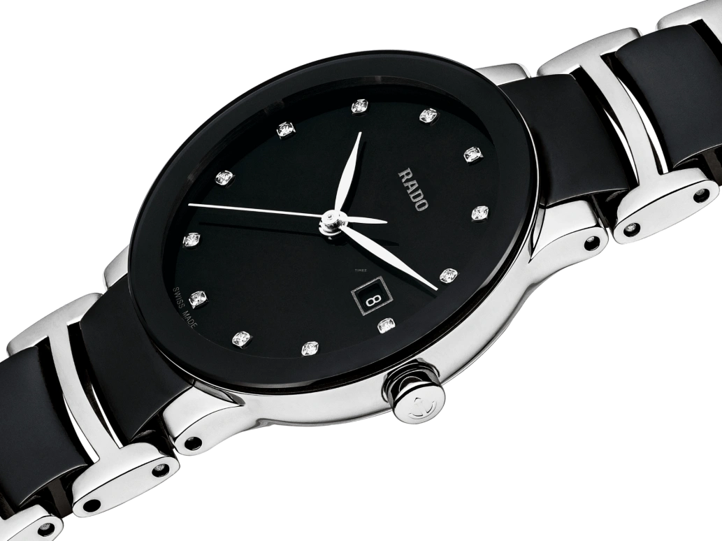 Rado,Centrix 28mm,28mm,Stainless Steel,Ceramic,Black,Quartz,Day,In-house Caliber,R30935752