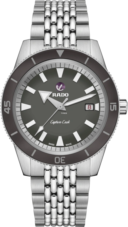 Rado,Captain Cook 42mm,42mm,Stainless Steel,Grey,Automatic,Day,In-house Caliber,R32505019