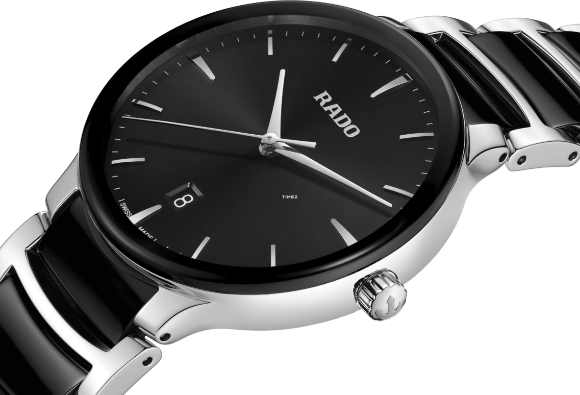 Rado,Centrix 39.50mm,39.50mm,Stainless Steel,Black,Quartz,Day,Sapphire,Crystal Glass,R30021152