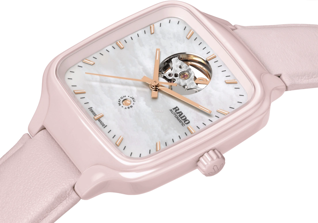 Rado,True Square 38mm,38mm,Ceramic,Stainless Steel,White,Skeleton,Automatic,In-house Caliber,Sapphire,Crystal Glass,R27123905