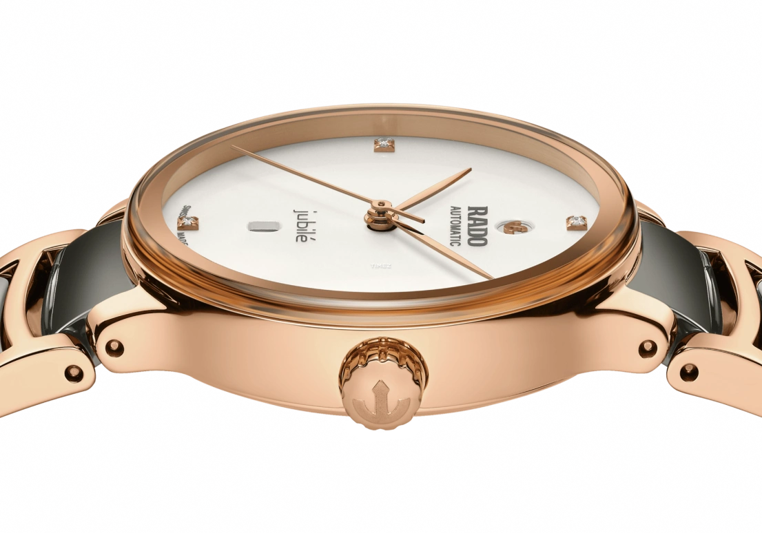 Rado,Centrix 30.50mm,30.50mm,Stainless Steel,White,Silver,Automatic,Day,Sapphire,Crystal Glass,R30019722