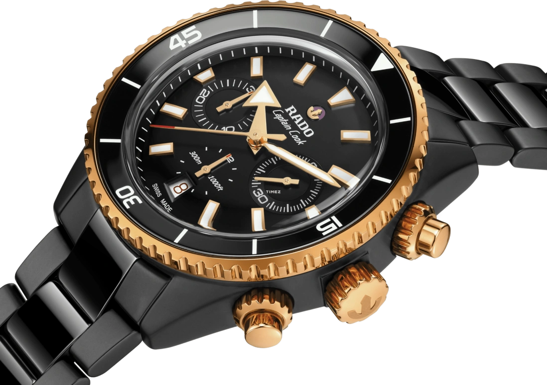 Rado,Captain Cook 43mm,43mm,Stainless Steel,Ceramic,Black,Automatic,Chronograph,Day,Anti-magnetic,R32190153