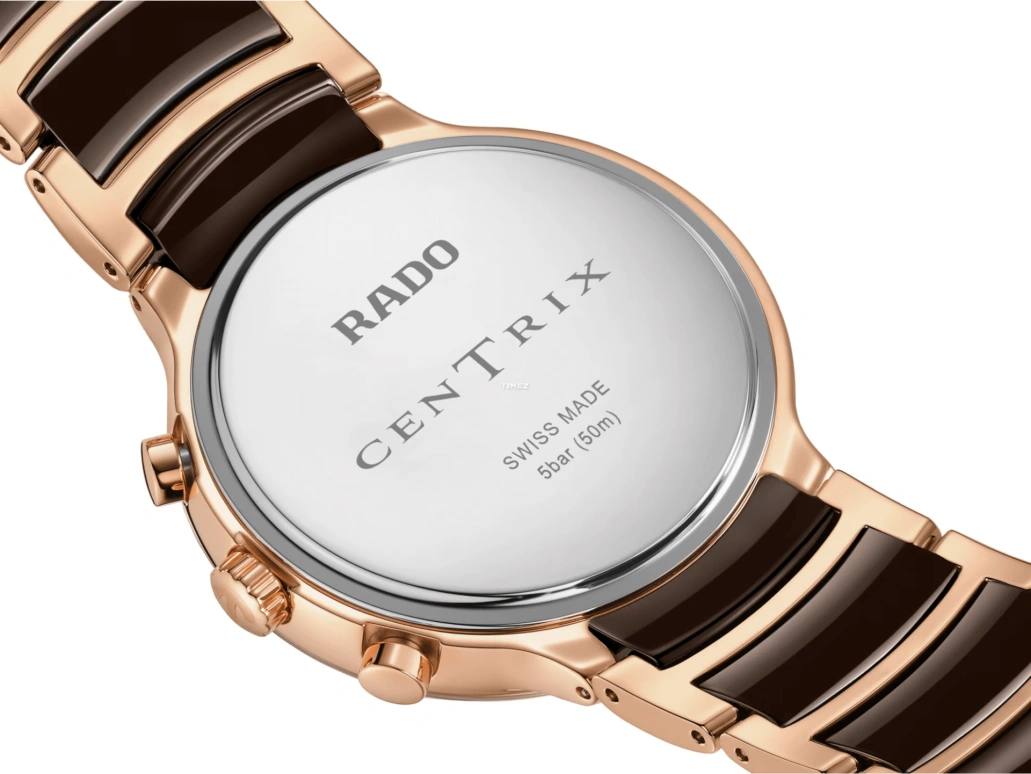 Rado,Centrix 41mm,41mm,Stainless Steel,Ceramic,Champagne,Brown,Quartz,Chronograph,Day,Anti-magnetic,R30212402