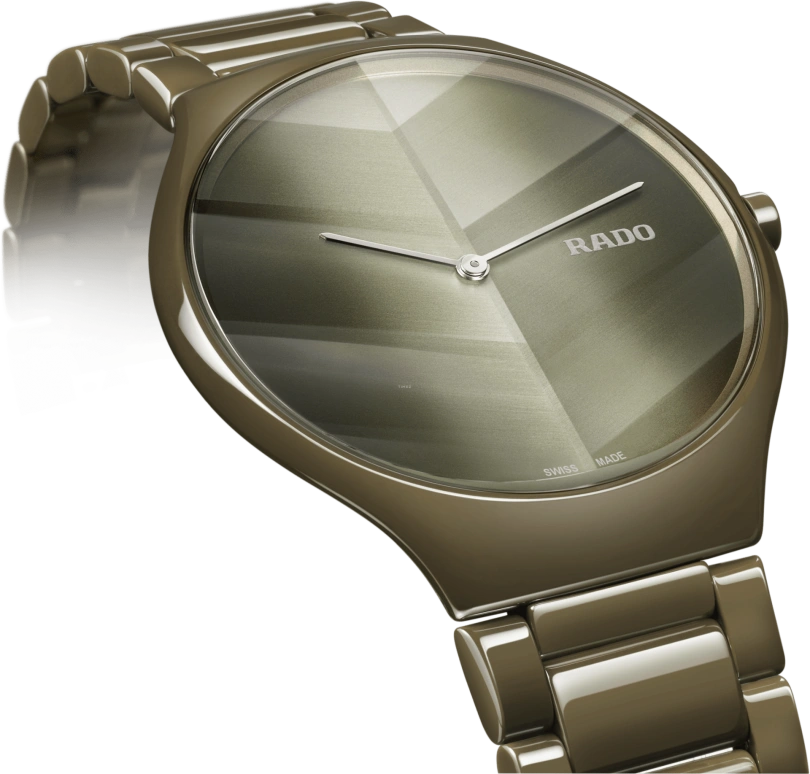 Rado,True Thinline 39mm,39mm,Ceramic,Olive Green,Quartz,In-house Caliber,Sapphire,Crystal Glass,R27121302