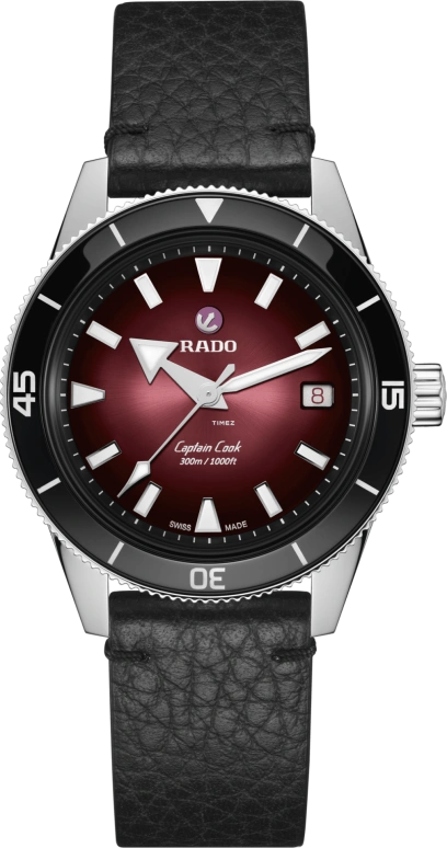 Rado,Captain Cook 39mm,39mm,Stainless Steel,Ceramic,Black,Gradient,Burgundy,Automatic,Day,Anti-magnetic,R32223408