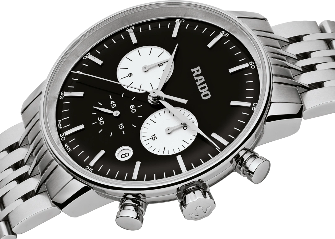 Rado,Coupole 42mm,42mm,Stainless Steel,Black,Quartz,Chronograph,Day,R22910153