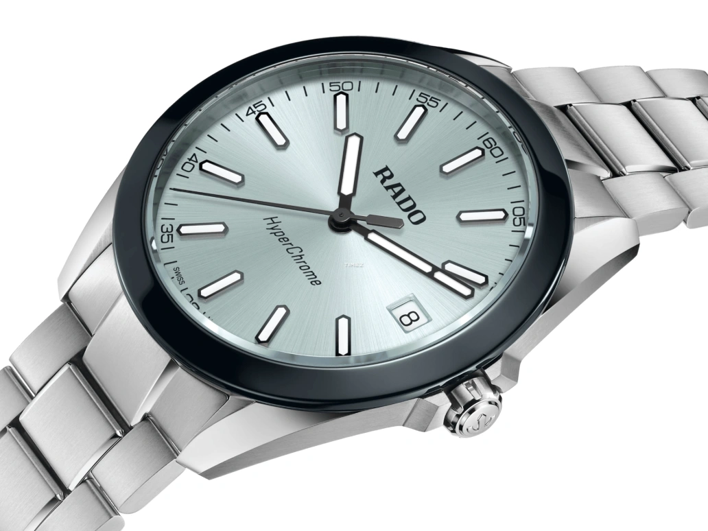 Rado,HyperChrome 41.50mm,41.50mm,Stainless Steel,Ceramic,Ice Blue,Quartz,Day,In-house Caliber,R32280213