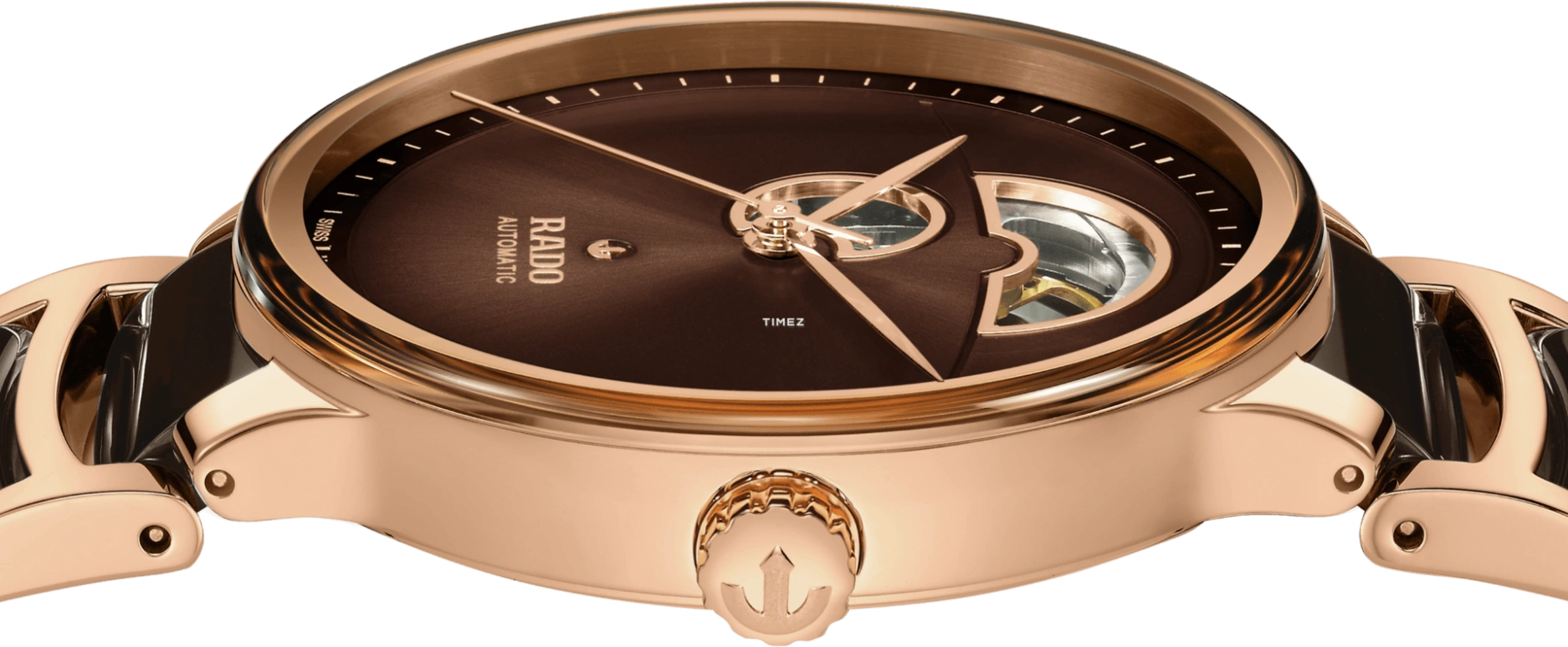 Rado,Centrix 39.50mm,39.50mm,Stainless Steel,Brown,Automatic,In-house Caliber,Sapphire,Crystal Glass,R30013302