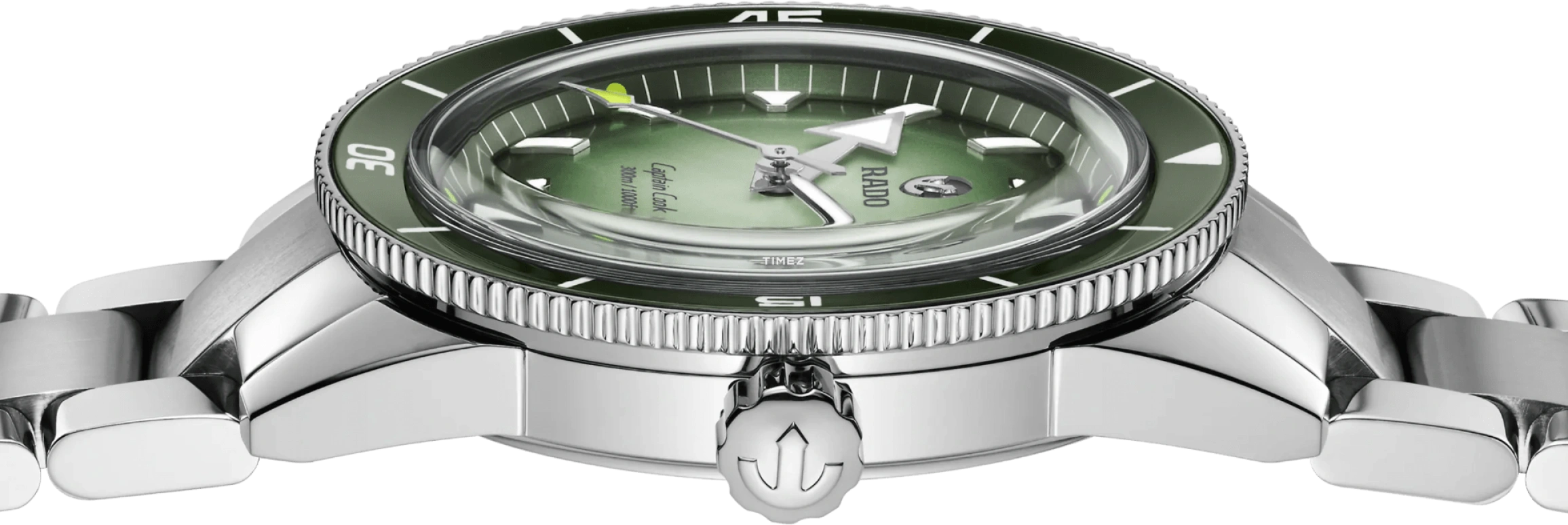 Rado,Captain Cook 42mm,42mm,Stainless Steel,Green,White,Automatic,Day,80hours,R32149318
