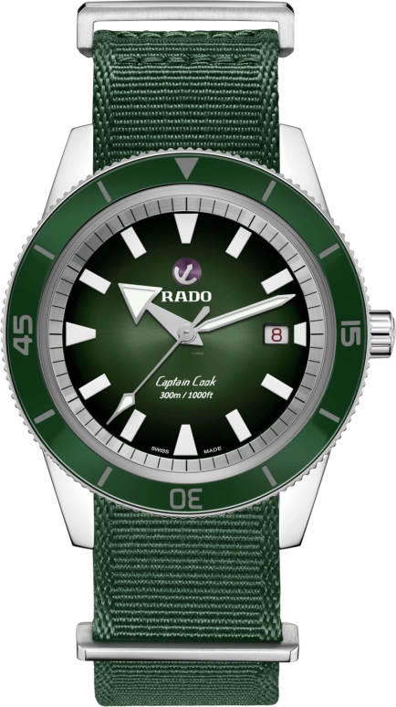 Rado,Captain Cook 42mm,42mm,Stainless Steel,Green,Automatic,Day,In-house Caliber,R32105319