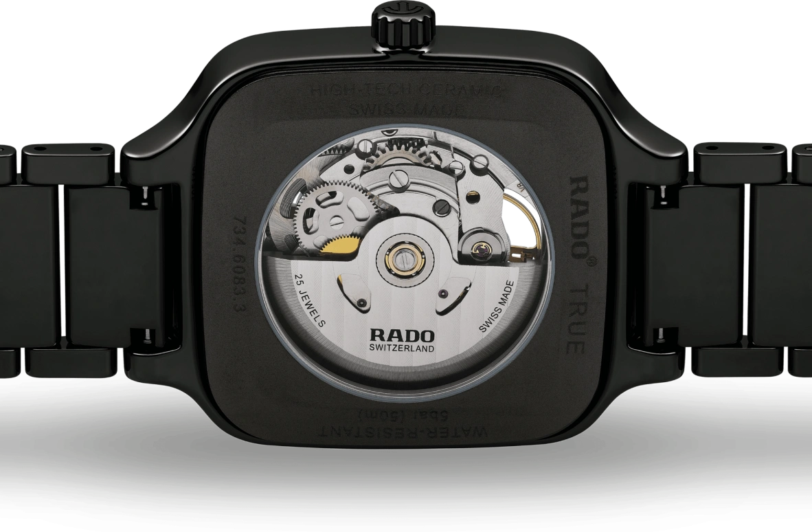 Rado,True Square 38x44.20mm,38x44.20mm,Ceramic,Black,Automatic,80hours,In-house Caliber,R27086162