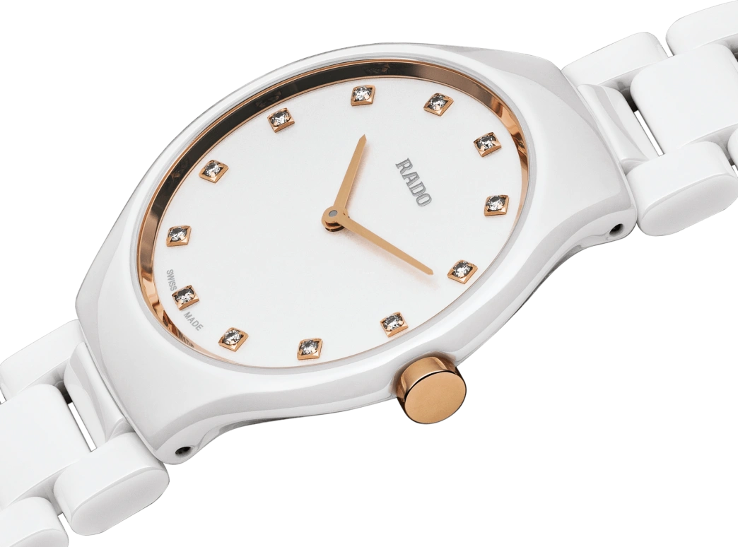 Rado,True Thinline 30mm,30mm,Ceramic,White,Quartz,In-house Caliber,Sapphire,Crystal Glass,R27958722