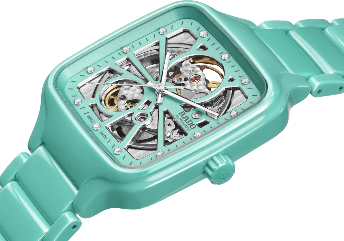 Rado,True Square 38mm,38mm,Ceramic,Green,Silver,Automatic,In-house Caliber,Sapphire,Crystal Glass,R27176712