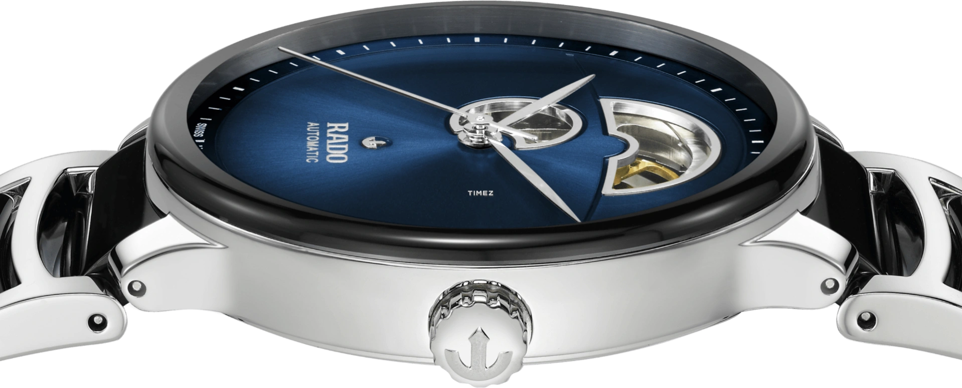 Rado,Centrix 39.50mm,39.50mm,Stainless Steel,Blue,Black,Automatic,80hours,In-house Caliber,R30012202