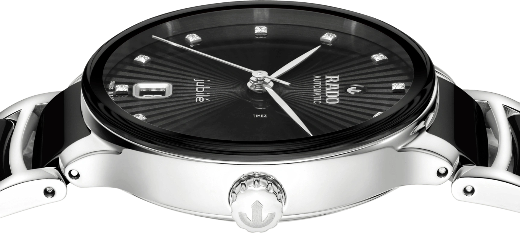 Rado,Centrix 35mm,35mm,Stainless Steel,Black,Automatic,Day,Anti-magnetic,R30031742