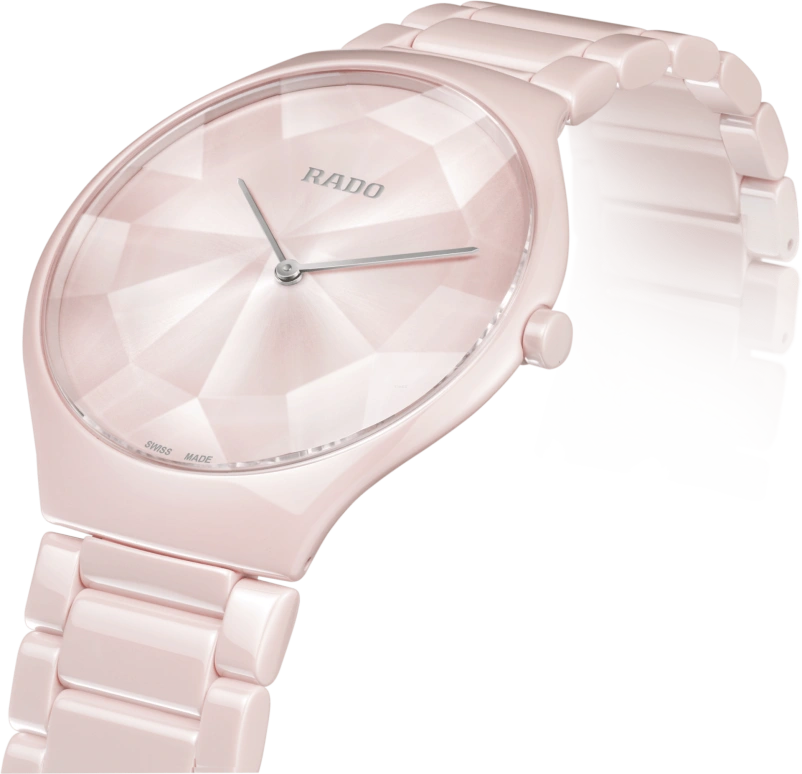 Rado,True Thinline 39mm,39mm,Ceramic,Pink,Quartz,In-house Caliber,Sapphire,Crystal Glass,R27120402