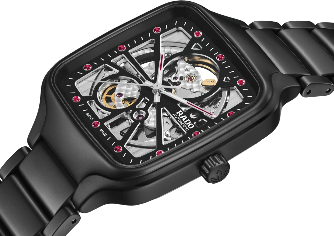 Rado,True Square 38mm,38mm,Ceramic,Black,Silver,Automatic,In-house Caliber,Sapphire,Crystal Glass,R27174712