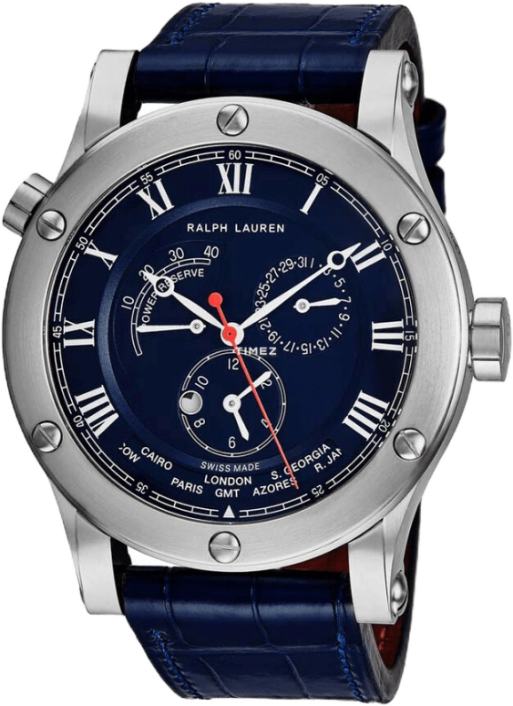 Ralph Lauren,Sporting 44.80mm,44.80mm,Stainless Steel,Blue,Automatic,Day,Power Reserve Indicator,World Time,RLR0210700