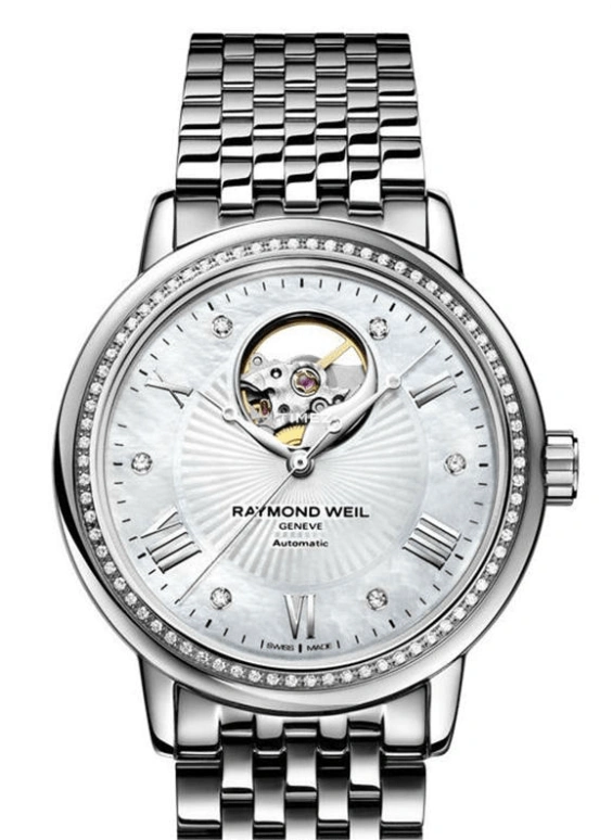 Raymond Weil,Women’s 39.50mm,39.50mm,Stainless Steel,White,Automatic,Round,Silver,2827,2827-STS-00966