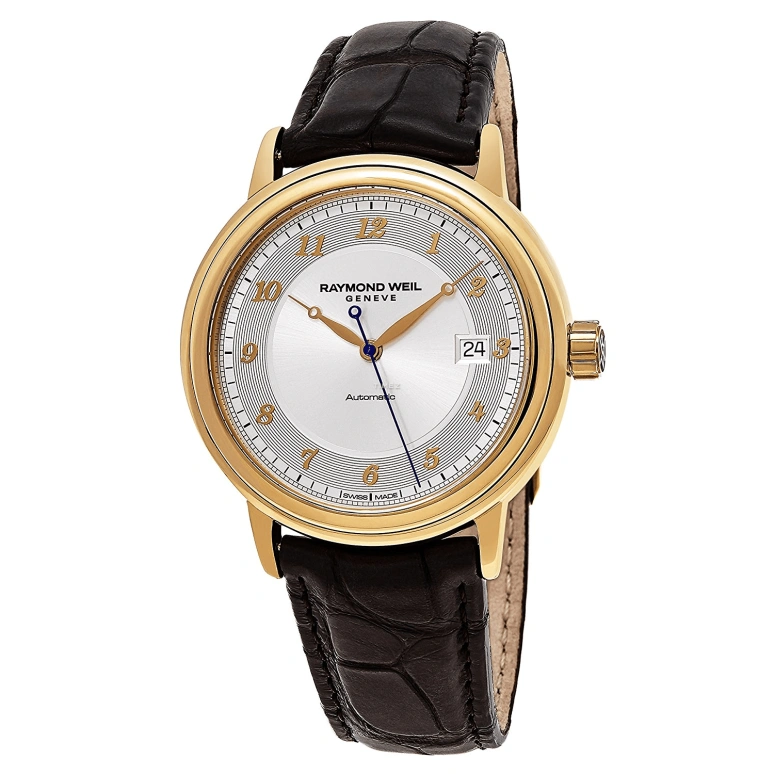 Raymond Weil,Men’s 40mm,40mm,Yellow Gold,Silver,Automatic,Day,Sapphire,Crystal Glass,12837,12837-G-05658