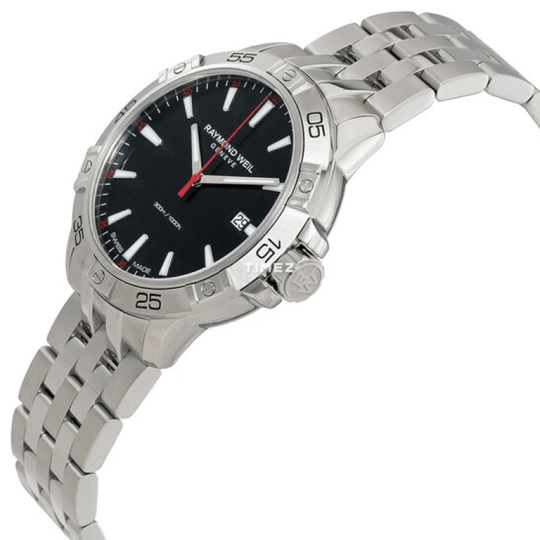 Raymond Weil,Men’s 41mm,41mm,Stainless Steel,Black,Quartz,Day,Sapphire,Crystal Glass,8160,8160-ST2-20001