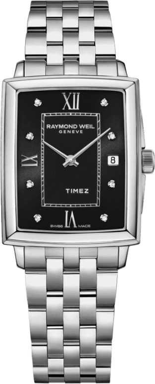 Raymond Weil,Women’s 23x28mm,23x28mm,Stainless Steel,Black,Quartz,Day,Sapphire,Crystal Glass,5925,5925-ST-00295