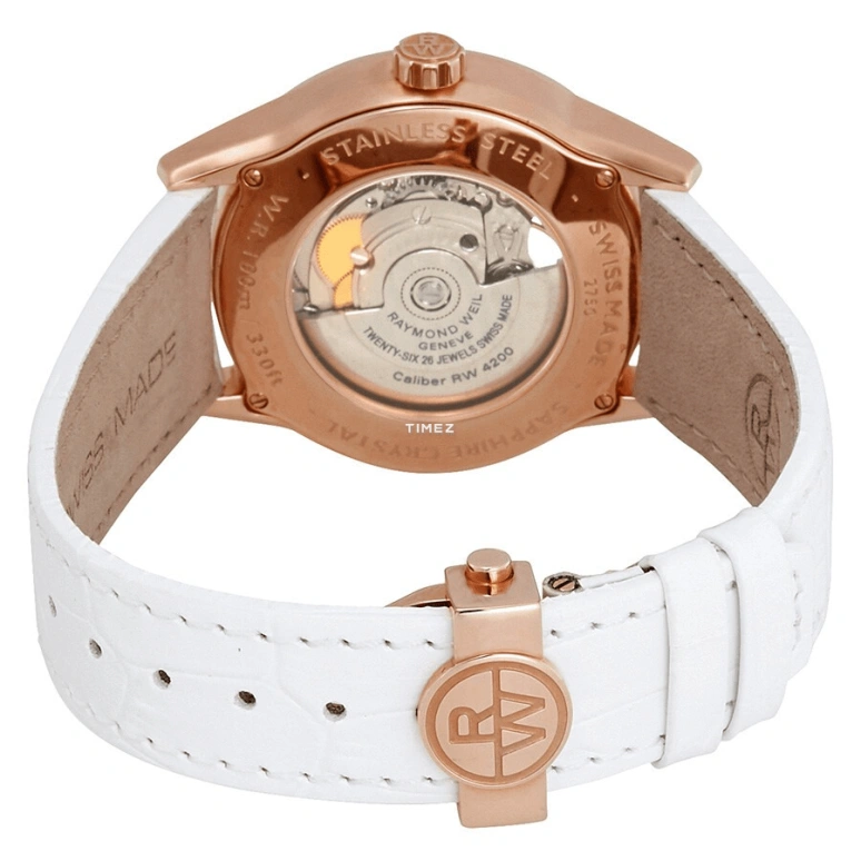 Raymond Weil,Women’s 38mm,38mm,Stainless Steel,Rose Gold,White,Automatic,Sapphire,Crystal Glass,Round,2750,2750-PC5-30081