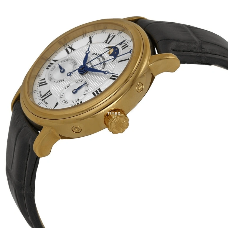 Raymond Weil,Men’s 40mm,40mm,Yellow Gold,Silver White,Automatic,Moonphase,Month,Date,Day,Sapphire,Crystal Glass,Round,12849,12849-G-00659