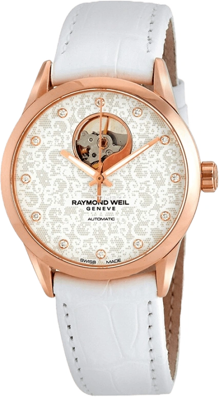 Raymond Weil,Women’s 38mm,38mm,Stainless Steel,Rose Gold,White,Automatic,Sapphire,Crystal Glass,Round,2750,2750-PC5-30081