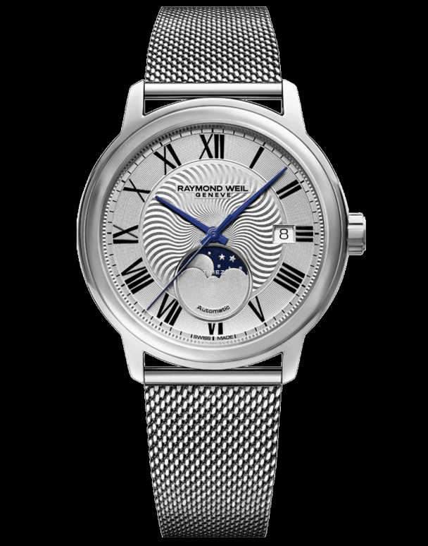 Raymond Weil,Men’s 40mm,40mm,Stainless Steel,Silver,Automatic,Moonphase,Day,2239M,2239M-ST-00659
