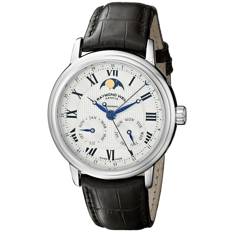 Raymond Weil,Men’s 39.50mm,39.50mm,Stainless Steel,Silver White,Automatic,Moonphase,Month,Date,Day,Sapphire,Crystal Glass,Round,2849,2849-STC-00659