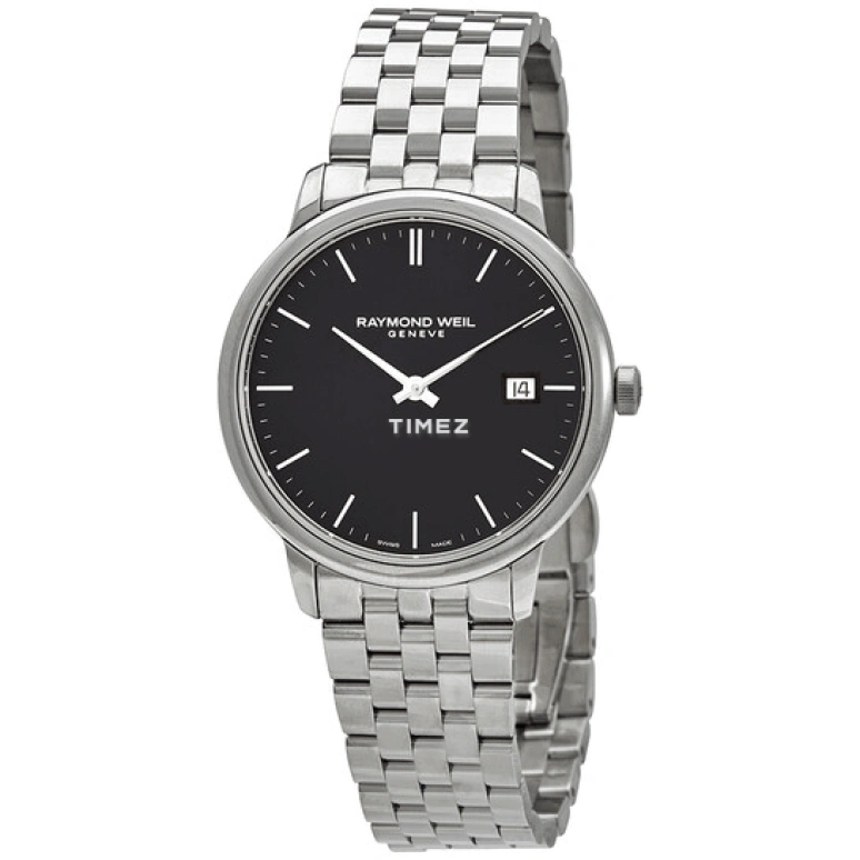 Raymond Weil,Men’s 39mm,39mm,Stainless Steel,Black,Quartz,Day,Sapphire,Crystal Glass,5485,5485-ST-20001