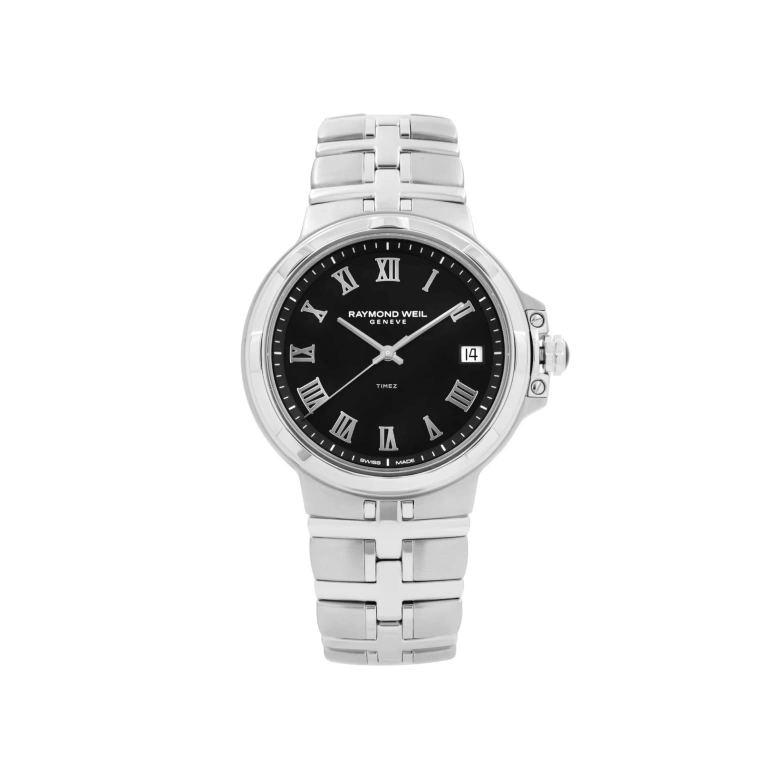 Raymond Weil,Men’s 41mm,41mm,Stainless Steel,Black,Quartz,Day,Sapphire,Crystal Glass,5580,5580-ST-00208
