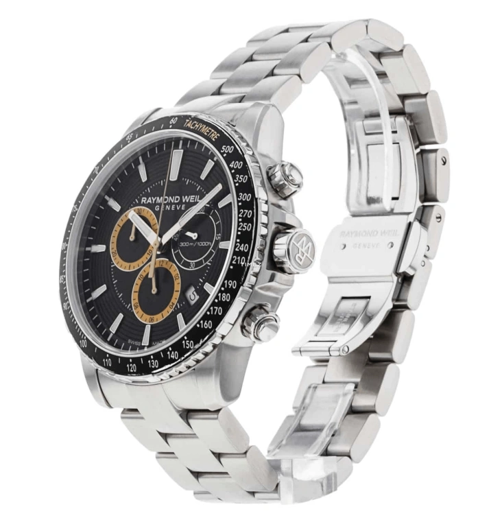 Raymond Weil,Men’s 43mm,43mm,Stainless Steel,Black,Quartz,Chronograph,Day,8570,8570-ST1-20701