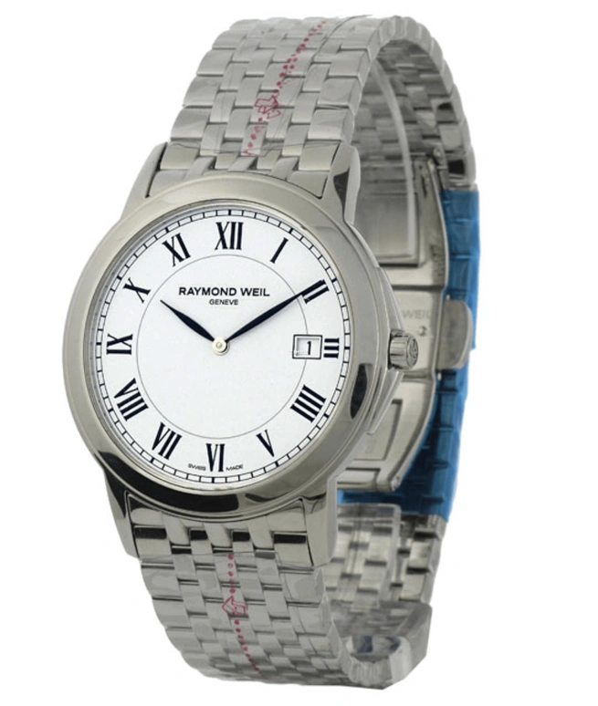 Raymond Weil,Men’s 39mm,39mm,Stainless Steel,White,Quartz,Day,Sapphire,Crystal Glass,5466,5466-ST-00300