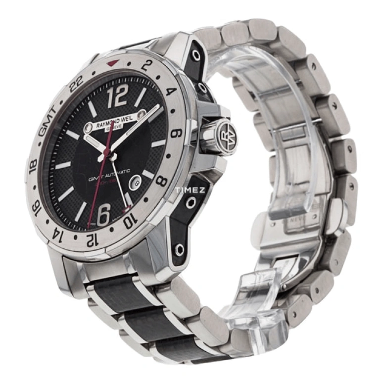 Raymond Weil,Men’s 44mm,44mm,Stainless Steel,Black,Automatic,Day,Dule Time,3800,3800-SCF-05207